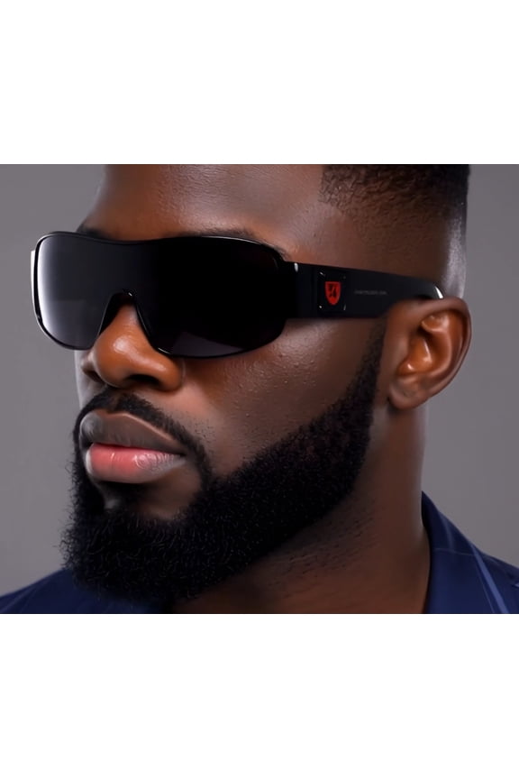 Fashion Men Sunglasses Shield Metal Single Lens Black Shades