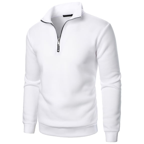 Fashion Men Sweatshirt Quarter Zip Pullover Lightweight 3/4 Zip Pullover Long Sleeve Fall Winter Sweaters White M