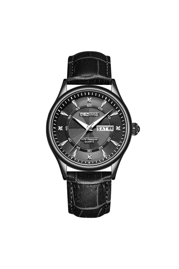 Fashion Men's Belt Double Calendar Diamond-Studded Luminous Waterproof Watch Leather Strap Butterfly Buckle Business Trend Quartz Watch Men's Watch