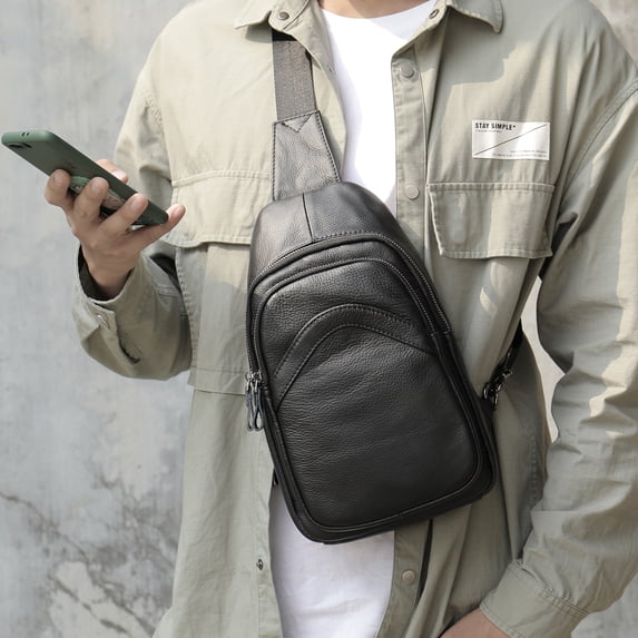 Fashion Men's Chest Leather Messenger Bag,Black