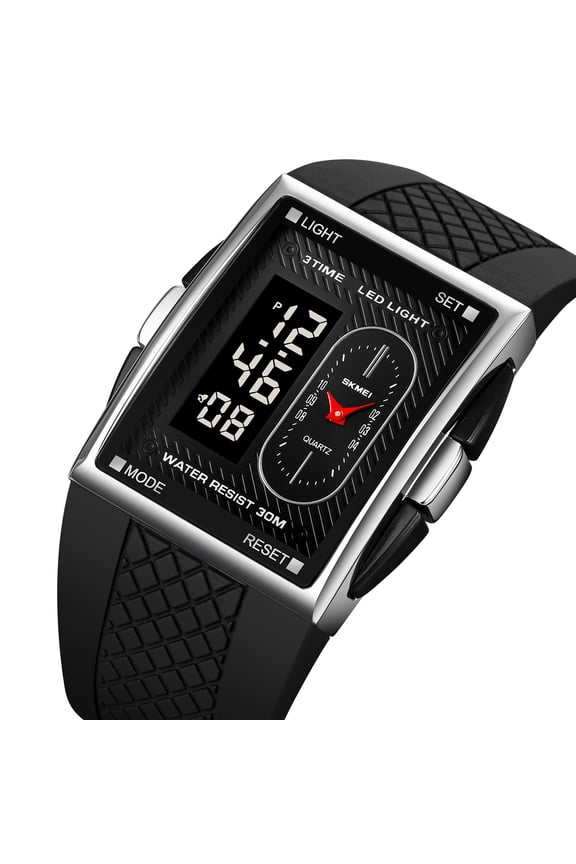 Fashion Men's Digital Analog Watches Square Face Sport Casual Dual Display Multifunctional Wristwatch for Men with Alarm Waterproof LED Luminous