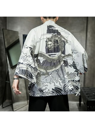 Fashion Chinese Style Print Men Kimono Cardigan Set Plus Size Male