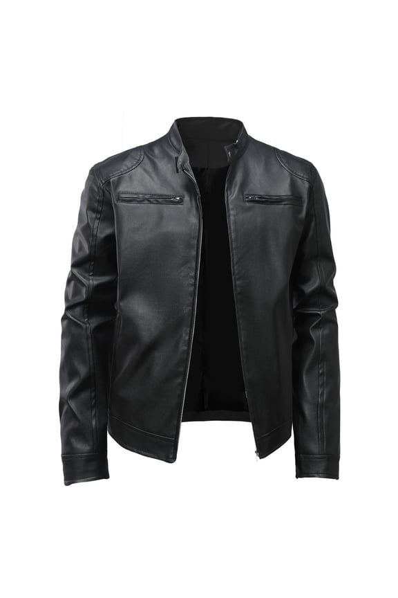 Fashion Men's Leather Jacket Summer Wind Rain Motorcycle Riding Casual Jacket Top Solid Color Casual Clothes