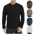 thumbnail image 1 of Fashion Men's Long Sleeve Shirts Crewneck Solid Color Casual Button Basic Pullover Shirt S-2XL, 1 of 7