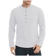thumbnail image 1 of Fashion Men's Long Sleeve Shirts Crewneck Solid Color Casual Button Basic Pullover Shirt S-2XL, 1 of 7