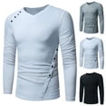 thumbnail image 1 of Fashion Men's Long Sleeve Shirts Crewneck Solid Color Irregular Button Basic Pullover Shirt M-2XL, 1 of 9