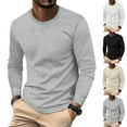 thumbnail image 1 of Fashion Men's Long Sleeve Shirts Crewneck Solid Color Texture Button Vintage Pullover Basic Pullover Shirt S-3XL, 1 of 8