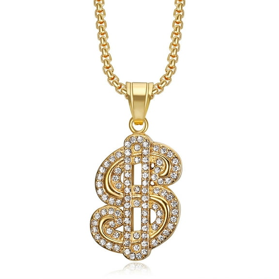 Fashion Men's Money Necklace 14K Yellow Gold Jewelry Dollar Sign Golden Silver Color Pendant Necklaces for Men Hip Hop Rope Chain