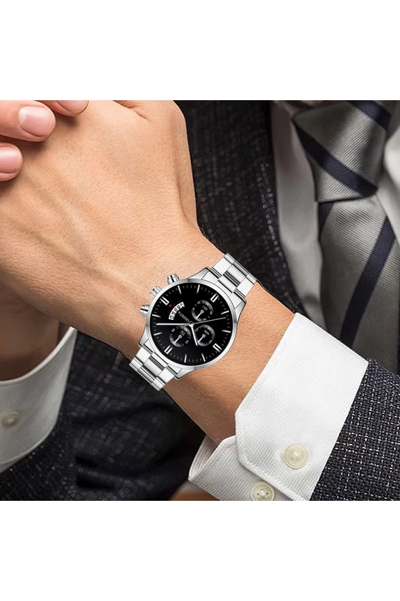 Fashion Men's Quartz Watch,Stainless Steel Chronograph Watches for Men,Openwork Designs Alloy Case Leather Strap Business Casual Wristwatch,Gifts for Him,Boyfriend,Husband,Dad