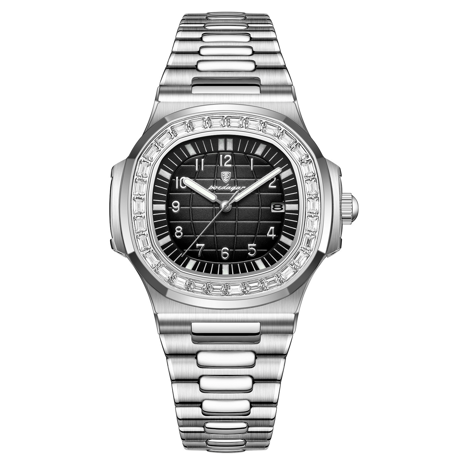 Unisex Diamond Luxury Analog Quartz Watch Luminous Date Stainless Steel BUREI Men Watches Fashion Business Analog Quartz Stainless  main image 2