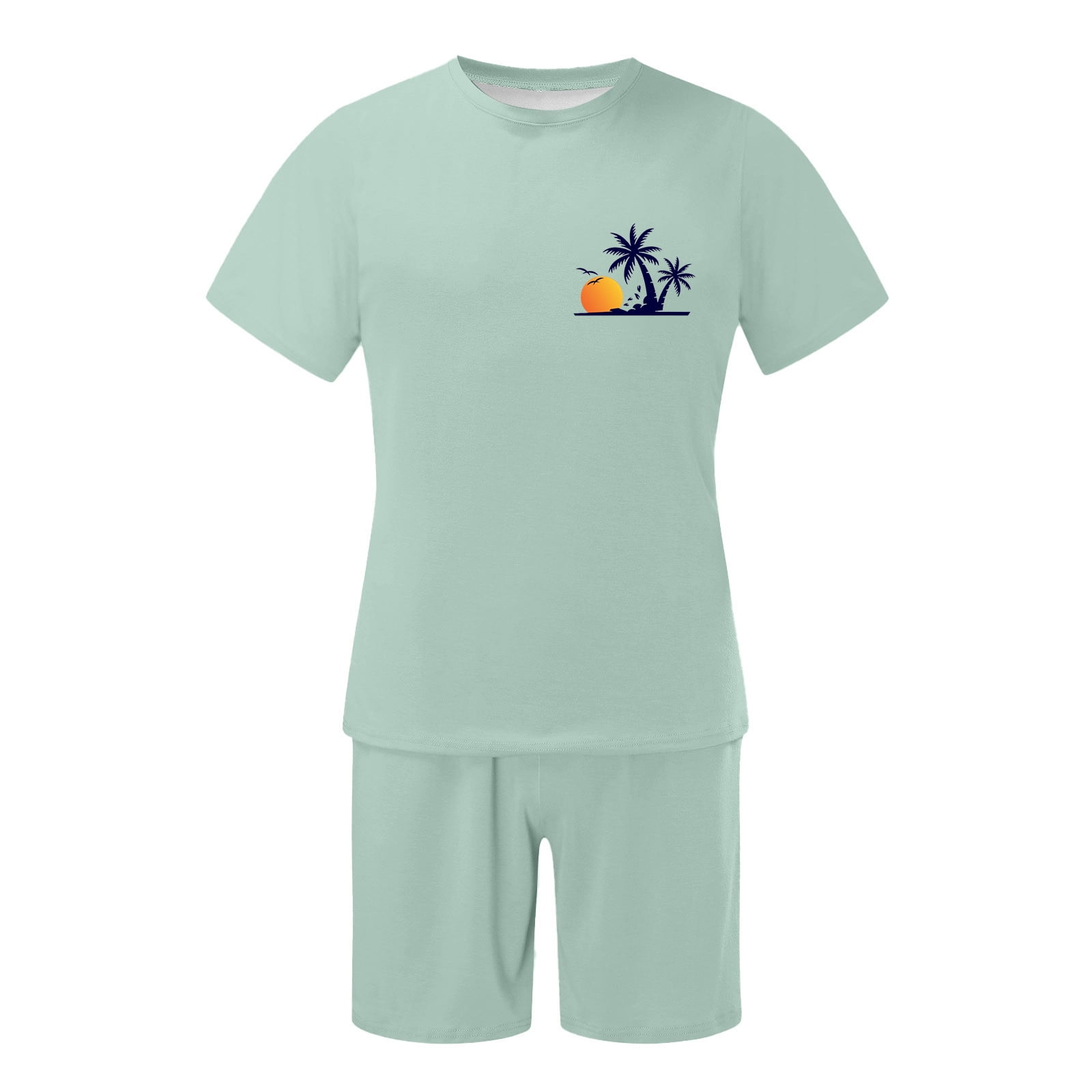 Fashion Men's Suit Summer Coconut Print Short Sleeve T Shirt Shorts