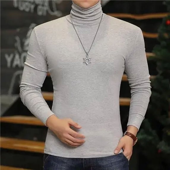 Fashion Men‘s Turtleneck T-Shirts Casual Autumn Winter High Collar New Slim Long Sleeve Stretch Model Undershirt Plus Size Tees LYH