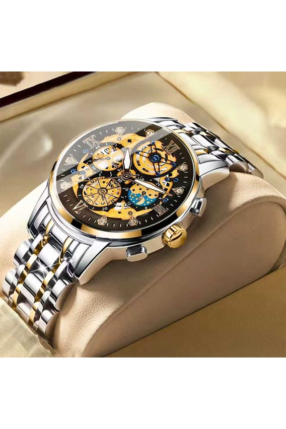 Fashion Men's Watch Luminous Waterproof Hollow Steel Band Quartz Watch Fashion Men's Watch Business Trendy Wristwatch Men's Watch Men