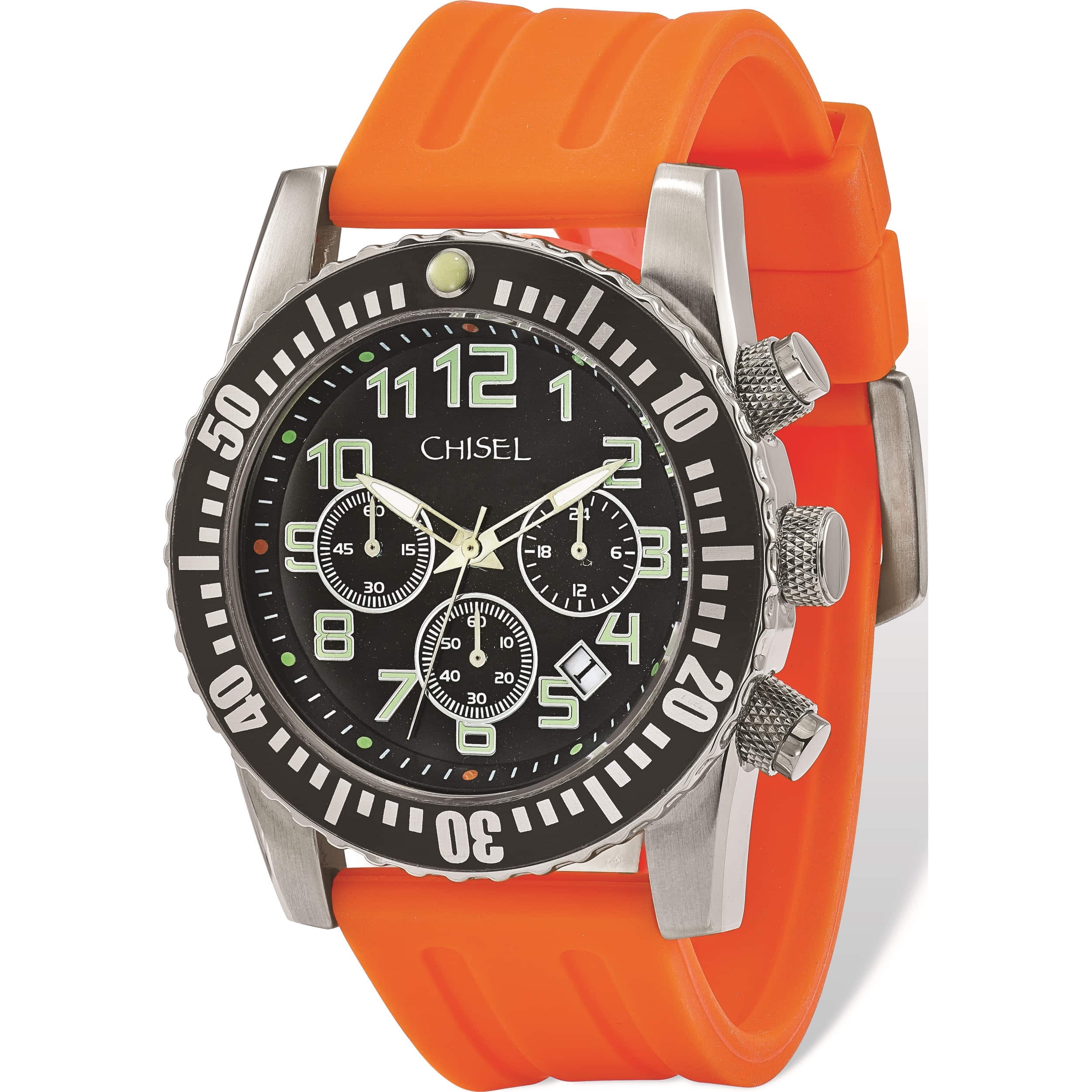 Fashion Mens Chisel Black Dial Orange Silicone Strap Chronograph
