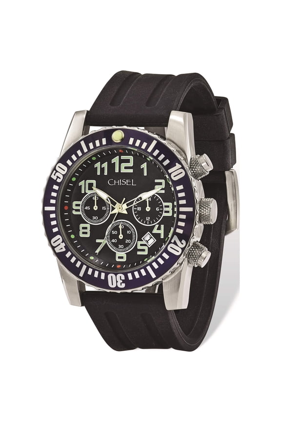 Fashion Mens Chisel Black Dial & Silicone Strap Chronograph Watch (9 X 1.8) Made In China tpw110