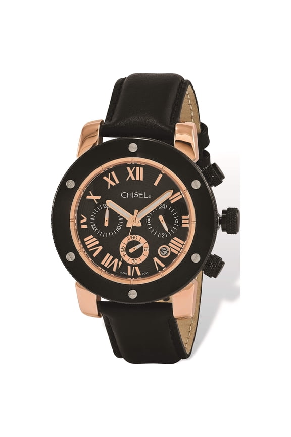 Fashion Mens Chisel Rose Ip-Plated Black Dial Chronograph Watch (9.25 X 1.75) Made In China tpw119