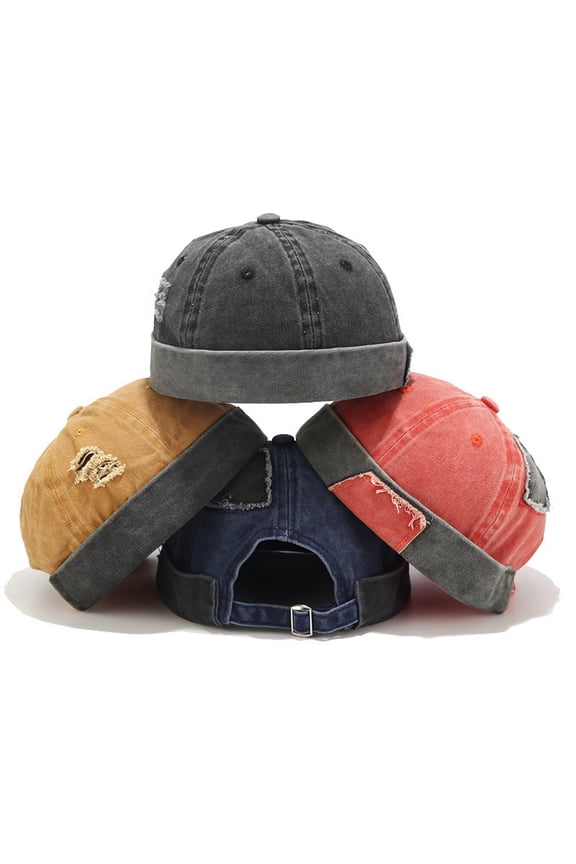 Fashion Mens Cotton Brimless Cap Adjustable Rolled Cuff Retro Style Beanie