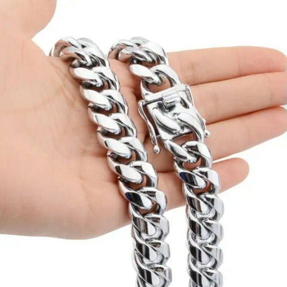 Fashion Mens Miami Cuban Link Bracelet or Chain Necklace Silver Stainless Steel