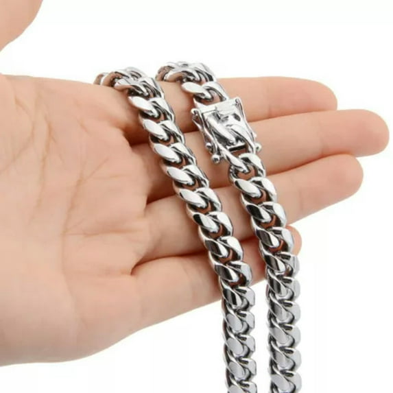 Fashion Mens Miami Cuban Link Bracelet or Chain Necklace Silver Stainless Steel