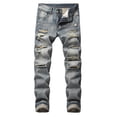 thumbnail image 1 of Fashion Mens Ripped Jeans Destroyed Slim Fit Straight Casual Washed Vintage Pants with Holes, 1 of 5