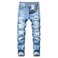 thumbnail image 1 of Fashion Mens Ripped Jeans Destroyed Slim Fit Straight Casual Washed Vintage Pants with Holes, 1 of 6