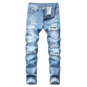 UKAP Fashion Mens Ripped Jeans Destroyed Slim Fit Straight Casual Washed Vintage Pants with Holes