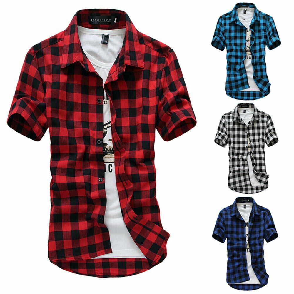 Casual summer luxury plaid short sleeve slim fit men shirt streetwear  social dress shirts mens fashions jersey