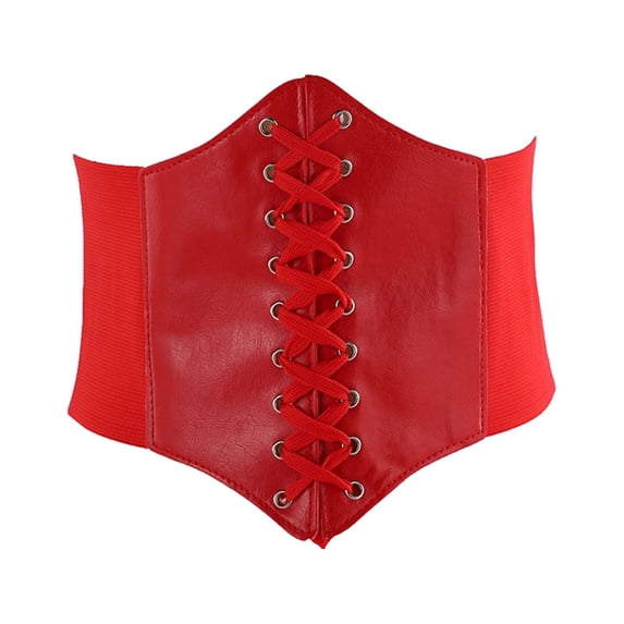 Fashion Metal Belts for Women Dresses Lace-up Tied Waspie Corset Belts Tied Retro Wide Belt Elvin Wide Elastic Belts for Women Wide Belts for Women Silver Buckle Wrap Obi Belt for Dresses,Red