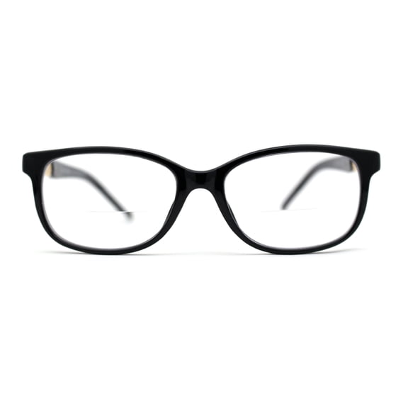 Fashion Metal Chain Arm Rectangular Plastic Bi-focal Reading Glasses Black Gold +2.00