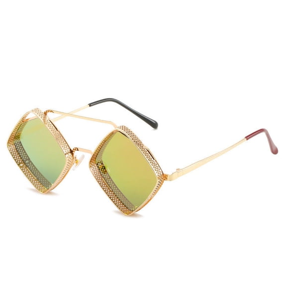 Fashion Metal Rhombus Double Beam Sunglasses: UV400 Protection, Full Frame Design for Stylish Eye Protection and Comfortable Wear