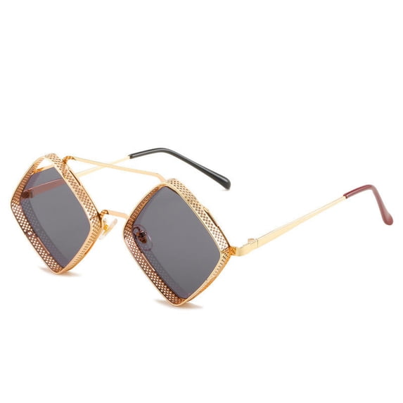 Fashion Metal Rhombus Double Beam Sunglasses: UV400 Protection, Full Frame Design for Stylish Eye Protection and Comfortable Wear