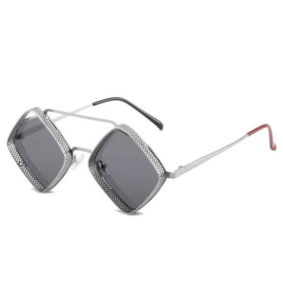 Fashion Metal Rhombus Double Beam Sunglasses: UV400 Protection, Full Frame Design for Stylish Eye Protection and Comfortable Wear