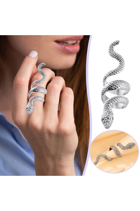 Fashion Metal Ring Exaggerated Personality, European Style Animal Hand Jewelry, Alloy Material, White Color, 8mm Width, Serpentine Pattern