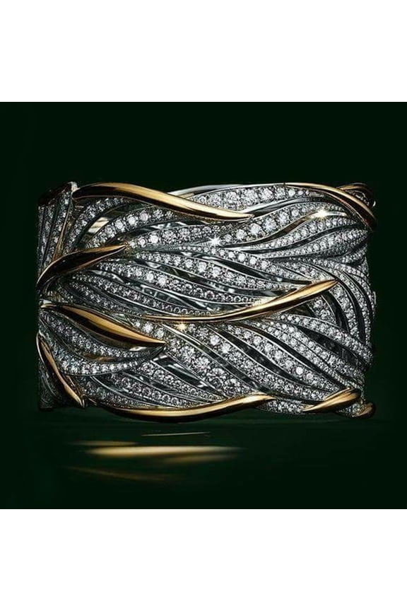 Fashion Micro-Inlaid Zircon Winding Multi-Layer Gold Two-Color Ring