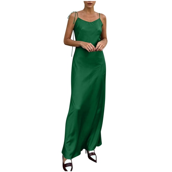 Fashion Min Dresses for Womens 2026 Summer Plus Size Solid Color Satin Dress With Adjustable Straps And Low Back Detail
