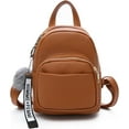 thumbnail image 1 of Fashion Mini Backpack Ladies Daypack Small Rucksack with Pompom Women PU Leather Backpack Purse for Travel Dating Shopping Brown, 1 of 6