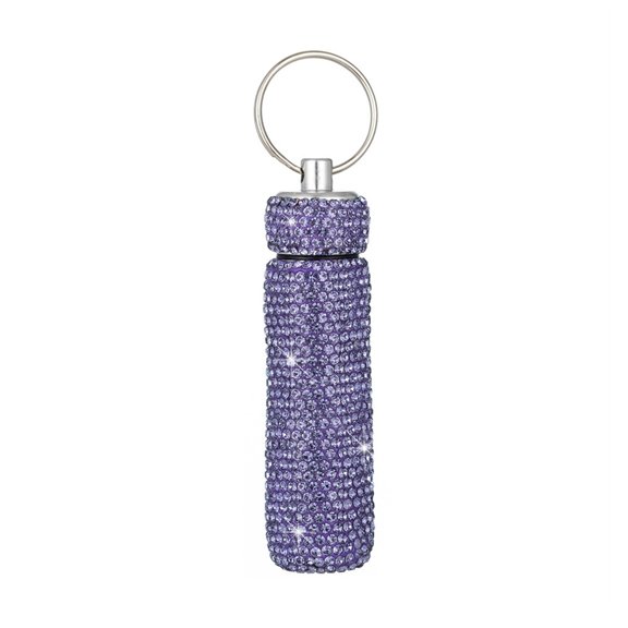 Fashion Mini Pills Box with Glitters Rhinestones Practical Aluminum Alloy Medicine Case for Easy Carrying Outdoors