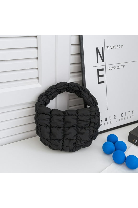 Fashion Mini Puffer Tote Bag Quilted Circle Phone Purse Elegant Purple Soft Nylon Padded Key Pouch Simple Trend Handbag