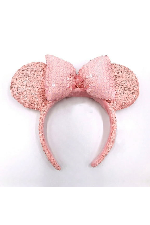 Fashion Minnie Ears Bow Sequin Headband, Millennial Pink Hairbands Headwear, Princess Hair Accessories For Women Girls