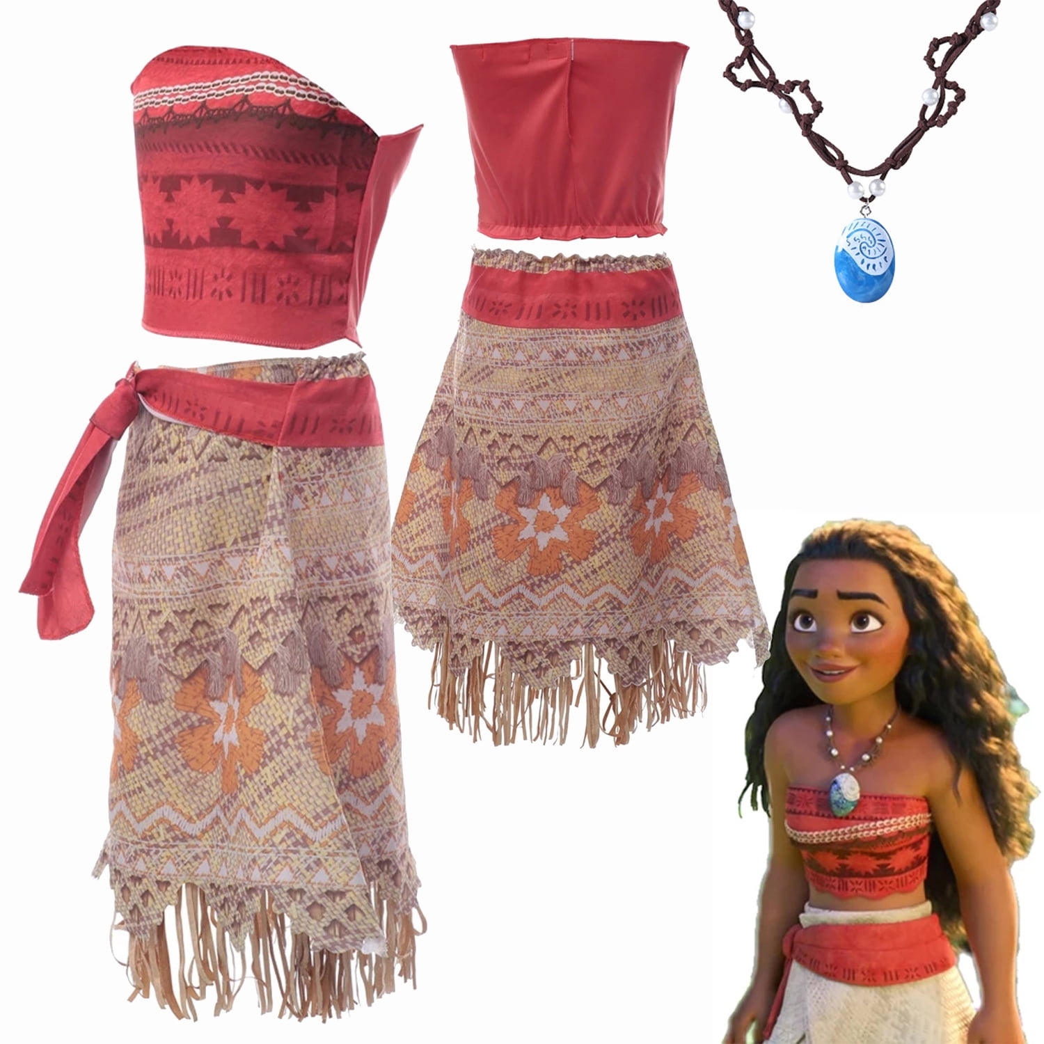 Lovely Girls Moana Party Holiday Birthday Dress with Necklace
