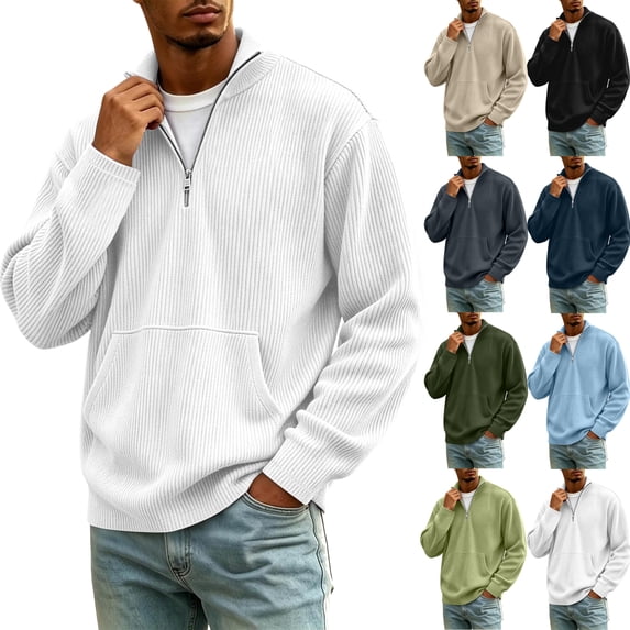 Fashion Mock Neck Sweatshirts for Men Corduroy Half Zip Long Sleeve Pocket Loose Fit Oversized Casual Everyday Fall Winter Tops