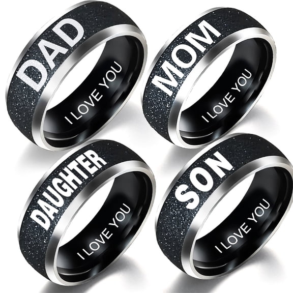 Fashion Mom Dad Daughter Son Letters Band Stainless Steel Family Member Ring