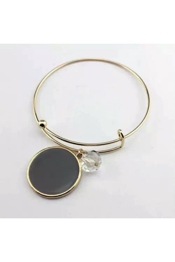 Fashion Monogram Blanks Charm Flat Round Disc Bangle Bracelet Adjustable