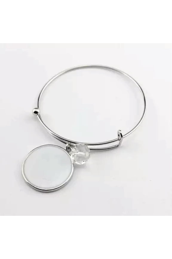 Fashion Monogram Blanks Charm Flat Round Disc Bangle Bracelet Adjustable