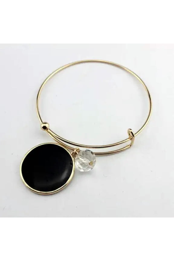 Fashion Monogram Blanks Charm Flat Round Disc Bangle Bracelet Adjustable