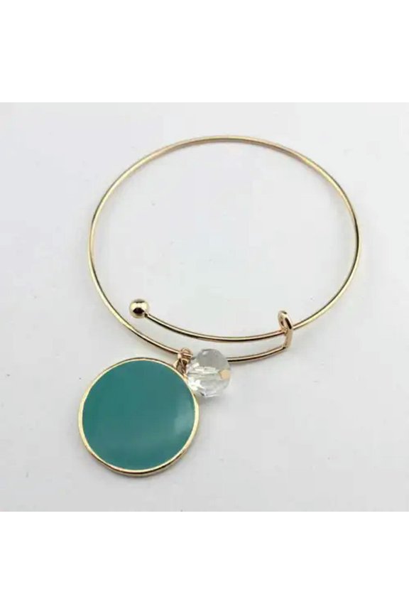 Fashion Monogram Blanks Charm Flat Round Disc Bangle Bracelet Adjustable
