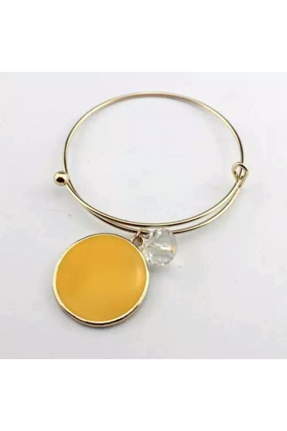 Fashion Monogram Blanks Charm Flat Round Disc Bangle Bracelet Adjustable