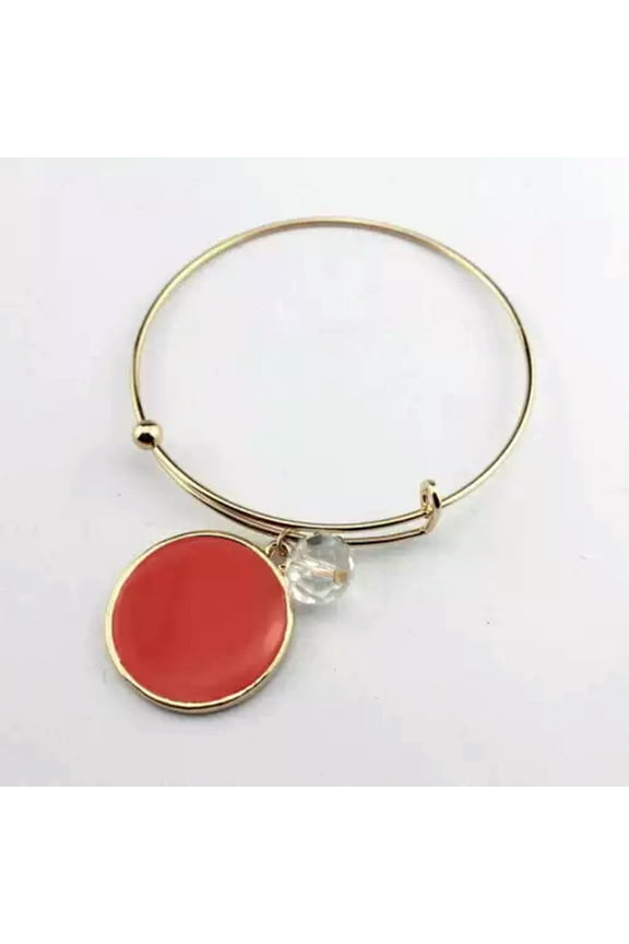 Fashion Monogram Blanks Charm Flat Round Disc Bangle Bracelet Adjustable