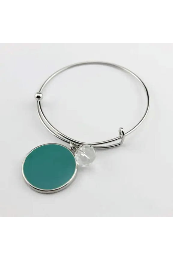 Fashion Monogram Blanks Charm Flat Round Disc Bangle Bracelet Adjustable