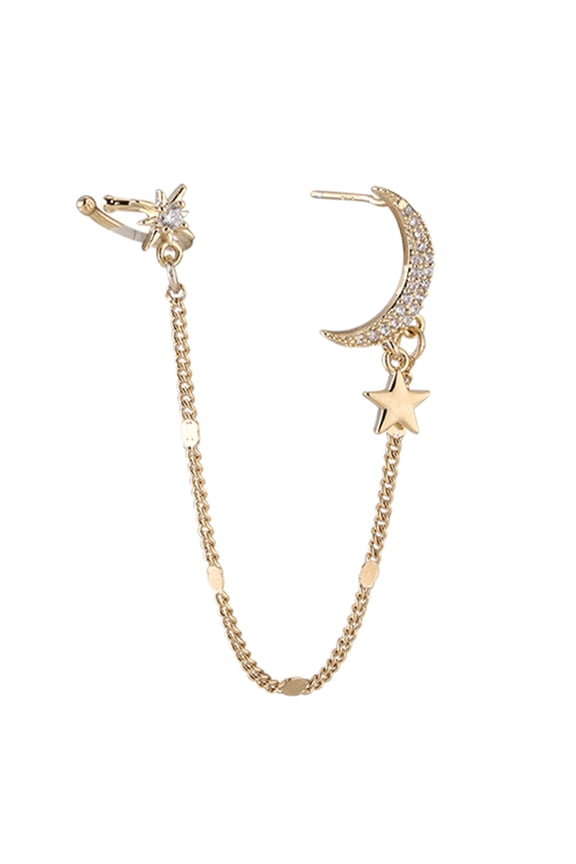 Fashion Moon Star Ear Clip Non Piercing Rhinestones Ear Cuff Tragus Earrings